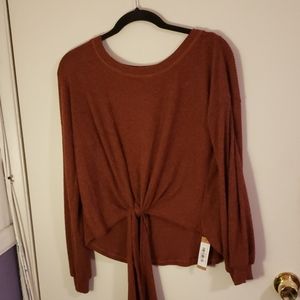 Long sleeve sweater with tie front